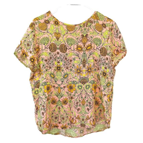 H&M Womens Neon Orange Pink Blouse 12 Floral Colorful High Low Summer Festival - Picture 1 of 7